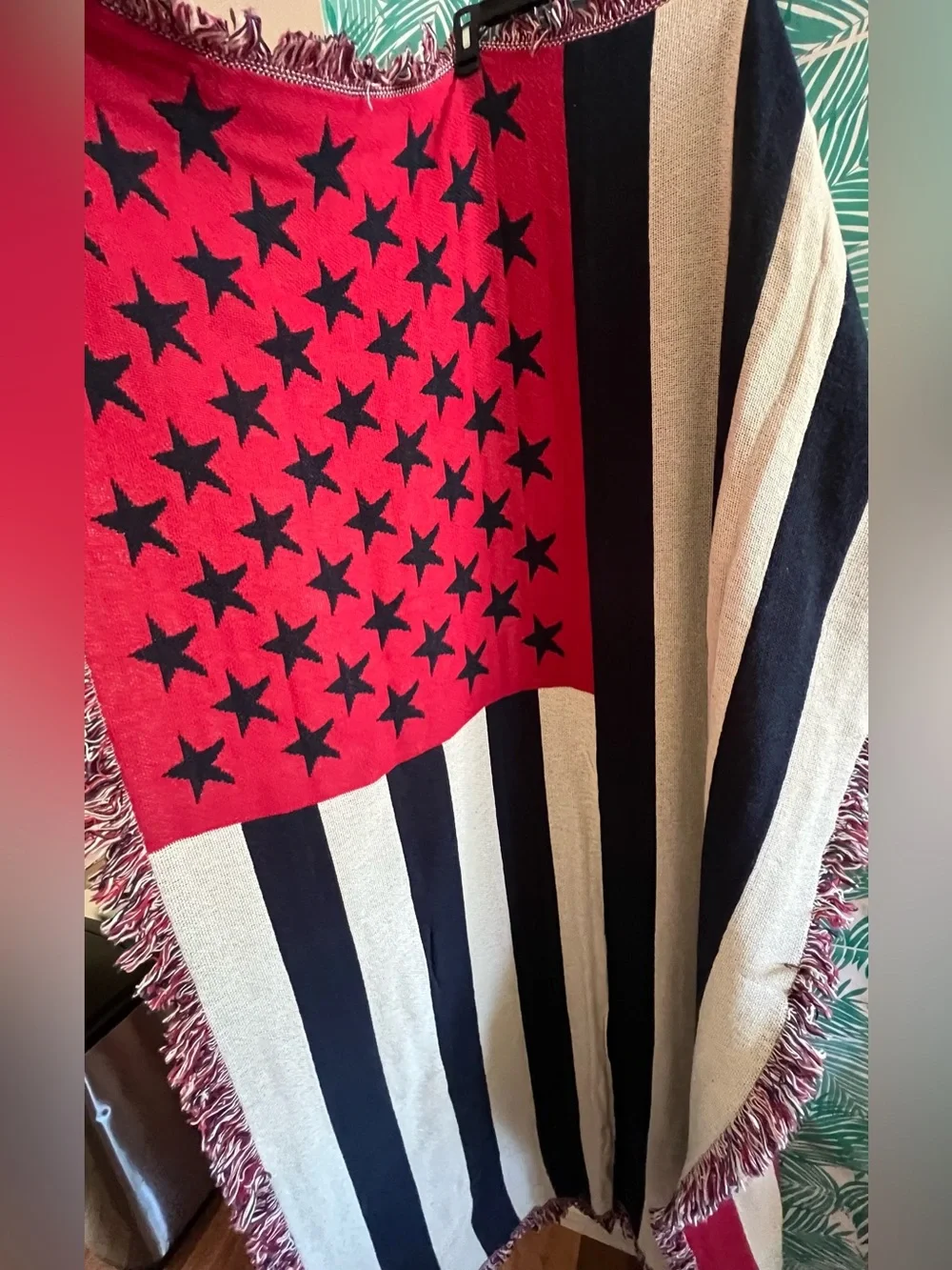 Wrangler Patriotic Star & Stripe tapestry throw blanket Red, White & Blue 72x46